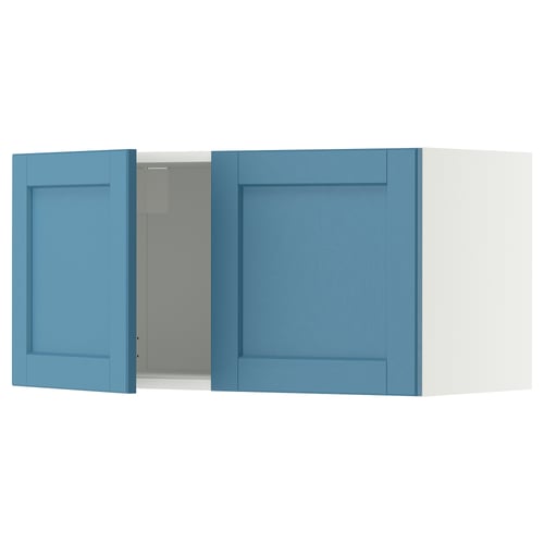 METOD Wall cabinet with 2 doors, white/Lerhyttan blue, 80x40 cm
