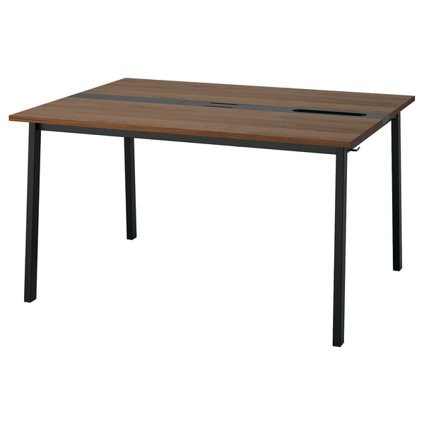 MITTZON: brown wood conference table. Four black legs, cable management.