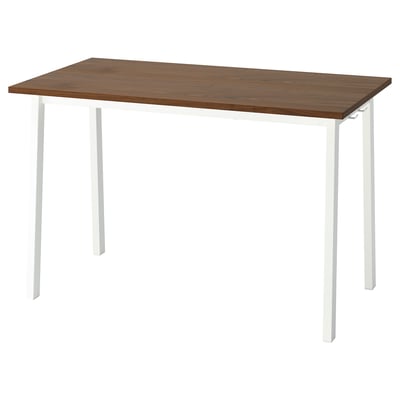 Mitzon conference table, brown wood top, white metal legs, versatile sizes for business meetings.