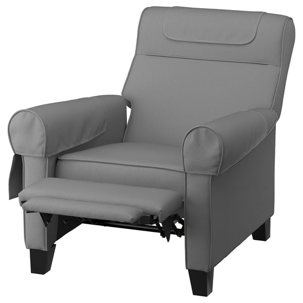 MUREN grey recliner chair, modern design, fabric-covered, 3-position adjustable, with built-in footrest.