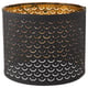 NYMÖ black lampshade with golden pattern, cylindrical shape.