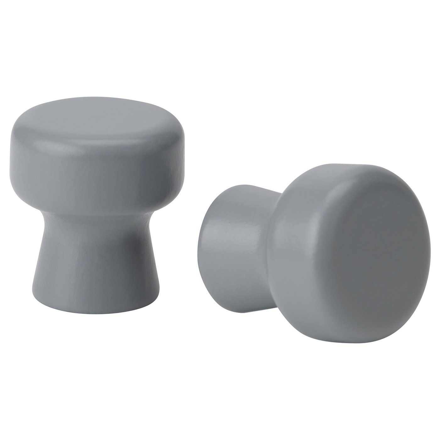 Two ceramic knobs: one round, one cylindrical with wide top.
