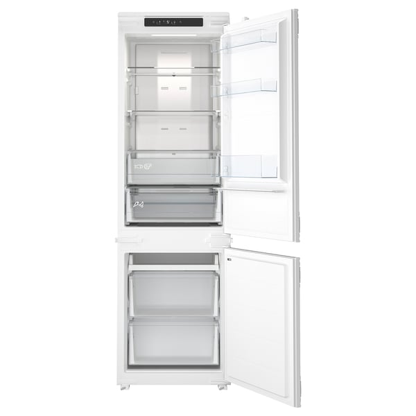 ÖVERNÄS white fridge-freezer, sleek design with adjustable shelves and drawers, no-frost, integrated led lighting.