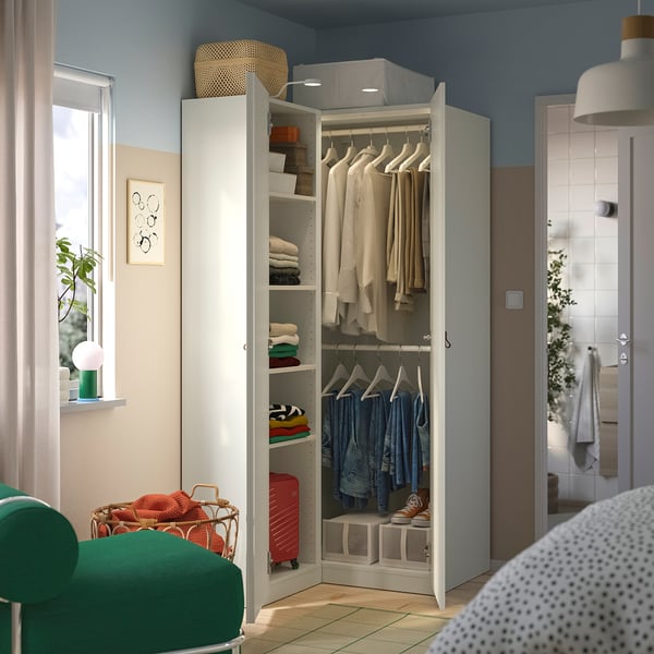 PAX / FORSAND Corner wardrobe, white/white, 111/88x201 cm