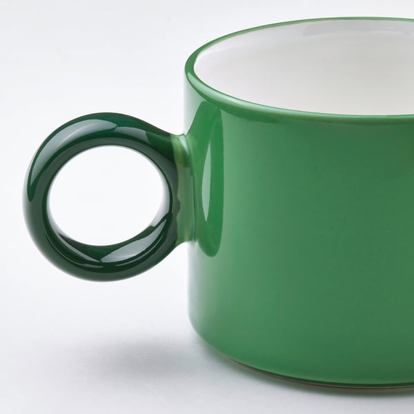 Green mug with ergonomic handle