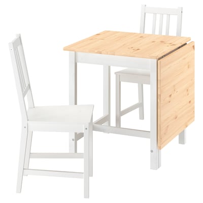 PINNTORP Table and 2 chairs, light brown stained white stained/white stained pine, 67/124 cm