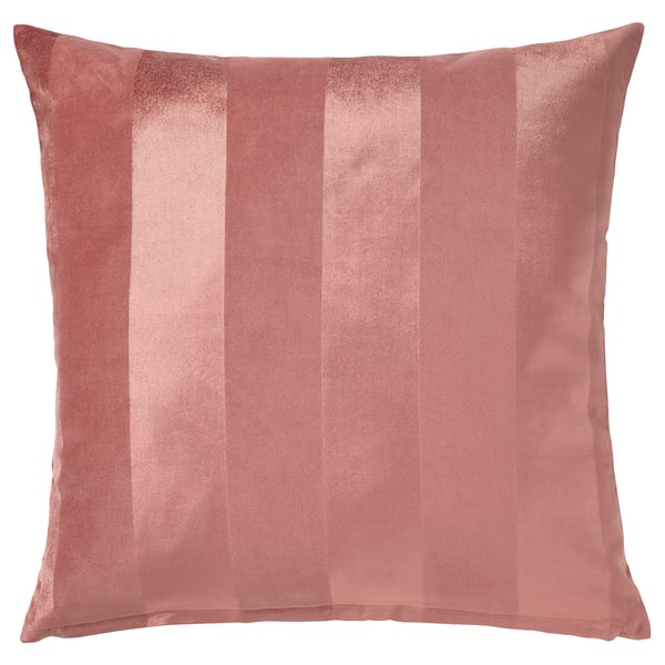 Square PIPRANKA pillow, pink, matte & shiny stripes, zip closure.