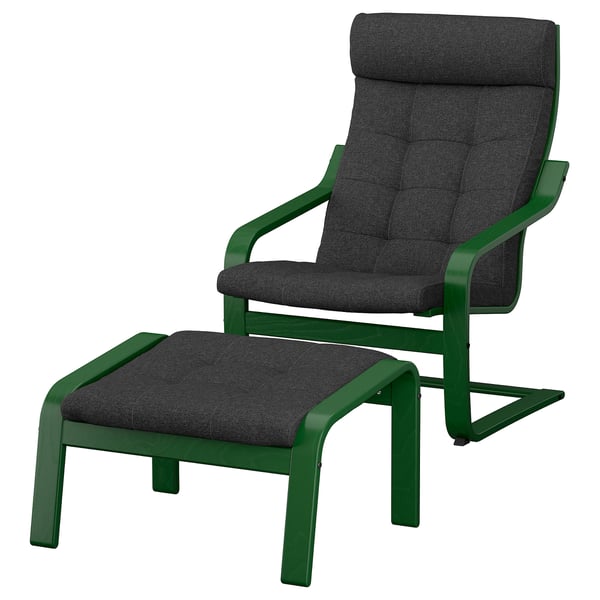 POÄNG Armchair and footstool, dark green/Gunnared dark grey