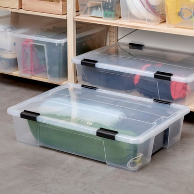 SAMLA Box with lid/clip lock, transparent/black, 79x57x19 cm/55 l