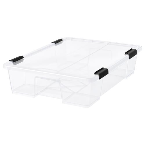SAMLA Box with lid/clip lock, transparent/black, 79x57x19 cm/55 l