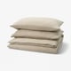 Beige SCHERSMIN duvet set - 4pc, organic cotton, wavy texture.