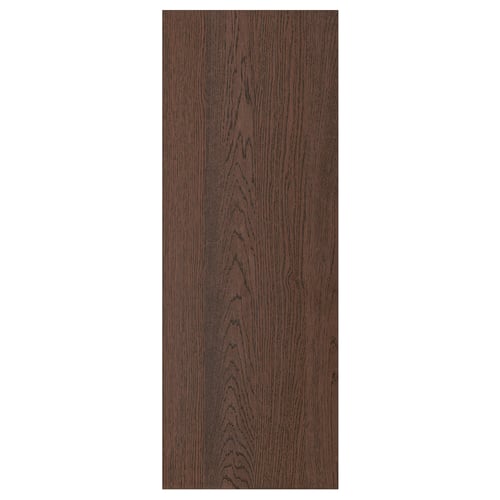 Displays a dark wood-toned SINARP cabinet door with oak veneer in a rectangular shape, featuring a modern and sleek design.