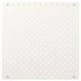 A white SKÅDIS pegboard, square-shaped, with evenly spaced holes for hanging accessories, ideal for organising small items.