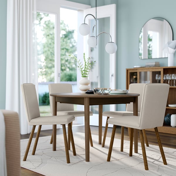 SKANSNÄS / TONSTAD Table and 4 chairs, brown beech/Fridtuna light beige brown oak effect, 115/170 cm