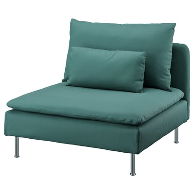 Teal SÖDERHAMN armchair with metal legs, plush, deep seat, cosy design.