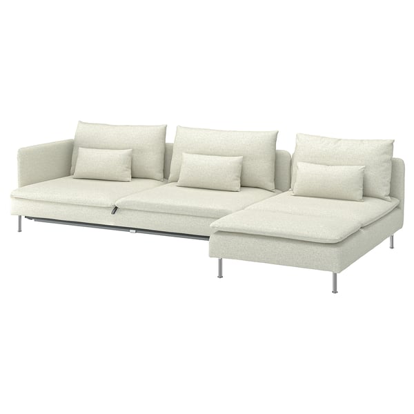 SÖDERHAMN 4-seat sofa-bed, with chaise longue with open end/Gunnared beige