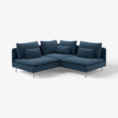 Modern blue sectional sofa, SÖDERHAMN, with deep seats, clean lines, and metal legs.