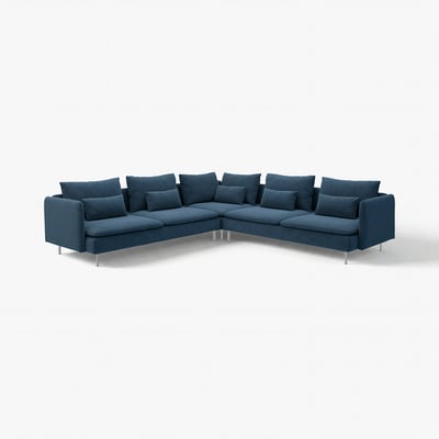 SÖDERHAMN blue sectional sofa, modern design with deep seats and cushions.