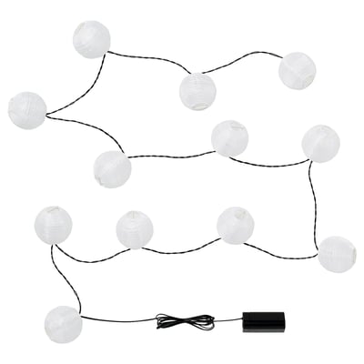 String of 10 white lantern lights, powered by black battery box.
