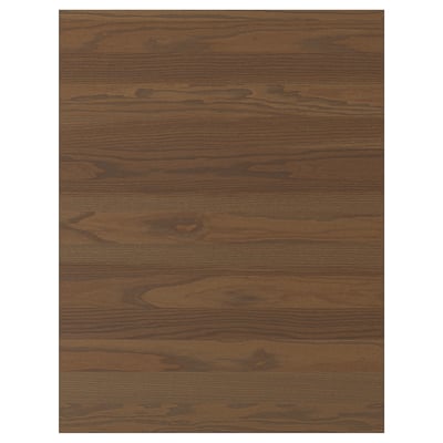 STENSTA dark brown ash veneer kitchen fronts. Wood grain texture, rectangular panels with wide, solid wood handles.