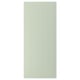 A green STENSUND cabinet door with vertical grooves. Its rectangular and made of fibreboard with a lacquered finish.