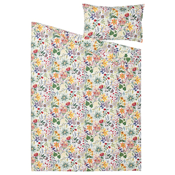Floral duvet cover & pillow. Bright colours, cotton, fits twin bed.