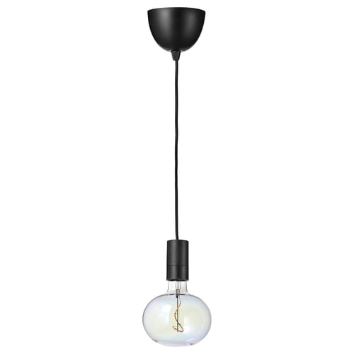 SUNNEBY pendant lamp with black cord, multicoloured led bulb, soap-bubble effect.