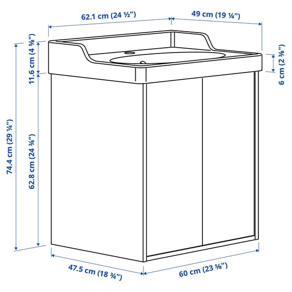 TÄNNFORSEN / RUTSJÖN Wash-stnd w doors/wash-basin, white, 62x49x74 cm