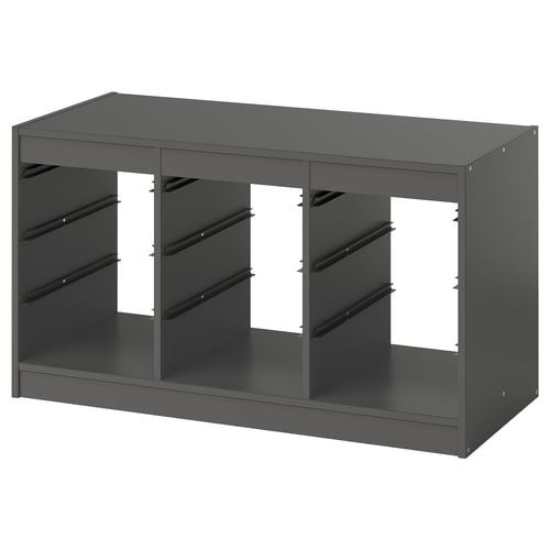 A grey TROFAST storage unit, rectangular with open compartments, perfect for organising items.