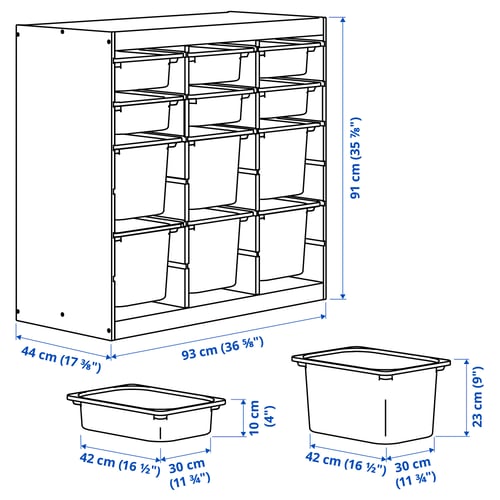 TROFAST Storage combination with boxes, room divider light white stained pine/white bright green, 93x44x91 cm