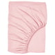 Folded light pink ULLVIDE fitted sheet with elastic edges, crisp percale weave, cotton-lyocell blend, square shape.