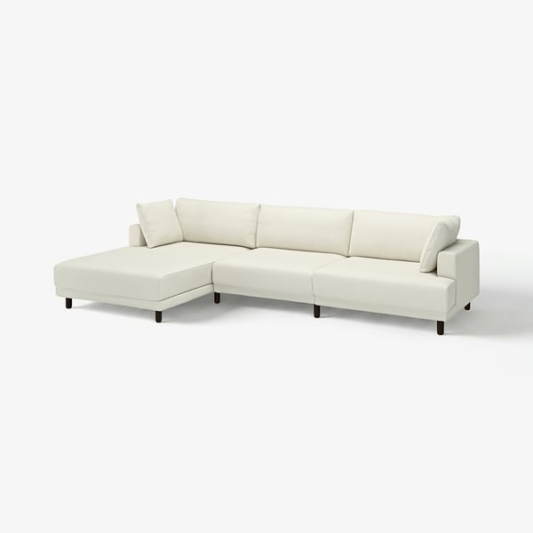 UPPÅKRA sectional sofa, white, with plush cushions, clean lines, and wooden legs for an airy look.