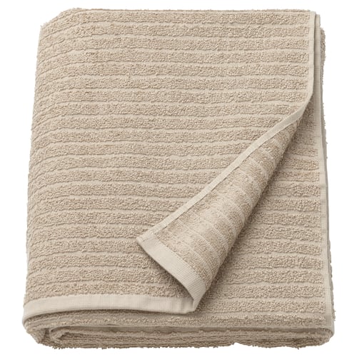 VÅGSJÖN towel, beige, soft cotton, folded, striped pattern.