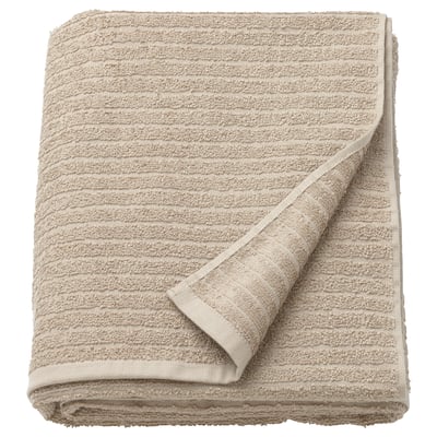 VÅGSJÖN towel, beige, soft cotton, folded, striped pattern.