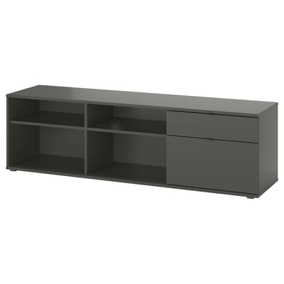 VIHALS black tv stand, modern design with 2 drawers and open shelves for cable management.