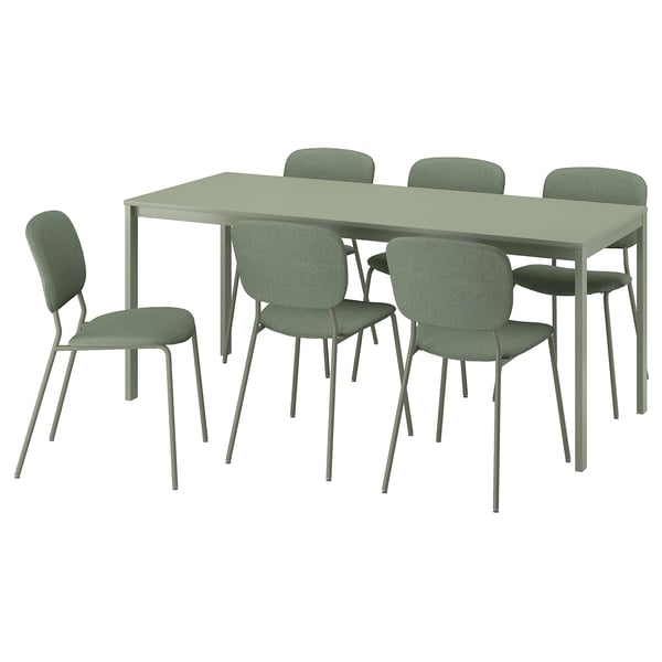 A green VIHALS dining set with an extendable table and four matching chairs.