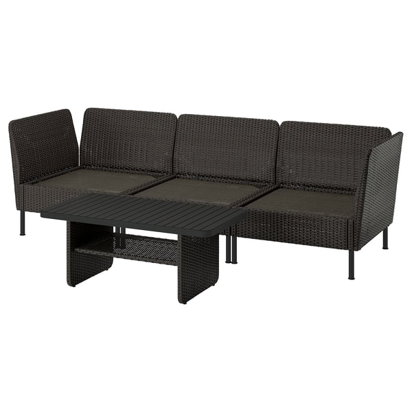 VITTSKÄR 3-seat conversation set, outdoor/plastic rattan dark grey