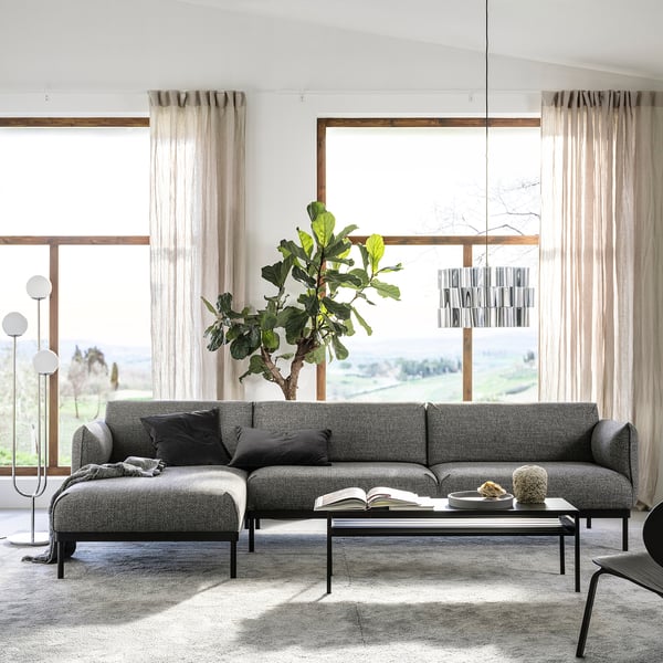 ÄPPLARYD Sofa 4-sed i lenjivac, Lejde siva/crna