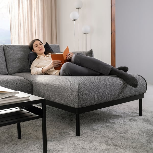 ÄPPLARYD Sofa 4-sed i lenjivac, Lejde siva/crna