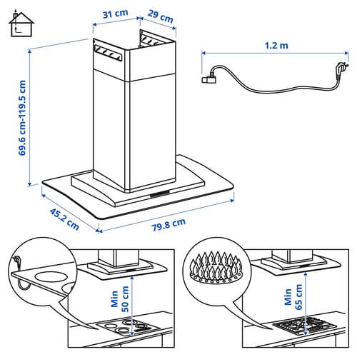 BALANSERAD Zidni aspirator, nerđajući čelik/staklo, 80 cm