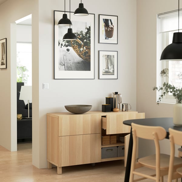 BESTÅ Komb.odlaganje s vratima/fiokama, belo b. im. hrastovine/Lappviken/Stubbarp belo b. im. hrastovine, 120x42x74 cm