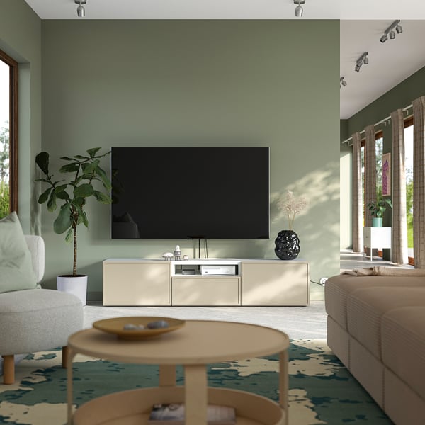 BESTÅ TV stalaža, bela/Krukmakare bež, 180x42x39 cm
