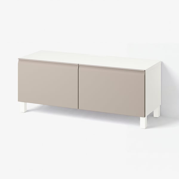 BESTÅ TV stalaža s vratima, bela/Hammarsmed/Stubbarp bež, 120x42x48 cm