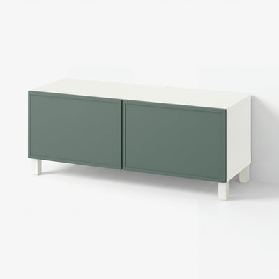 BESTÅ TV stalaža s vratima, bela/Krukmakare tamnosiva-zelena, 120x42x48 cm
