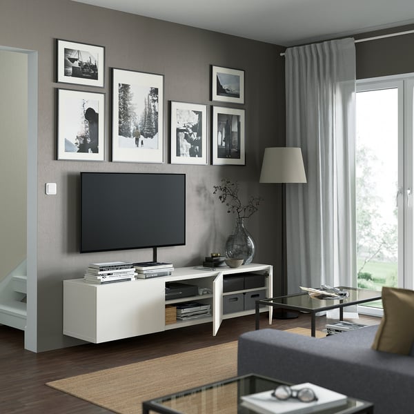 BESTÅ TV stalaža s vratima, bela/Lappviken bela, 180x42x38 cm