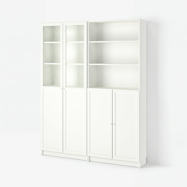 BILLY / OXBERG Biblioteka s pločom/stakl.vratima, bela, 160x30x202 cm