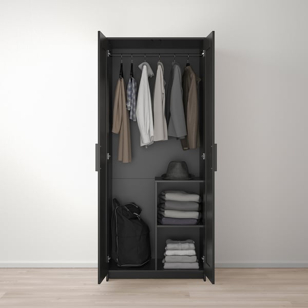 BRIMNES Garderober s 2 vrata, crna, 78x50x190 cm
