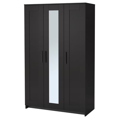 BRIMNES Garderober s 3 vrata, crna, 117x50x190 cm