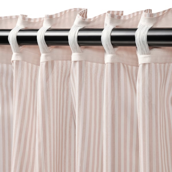 BYMOTT Zavese, 1 par, bela/bež prugasto/s trakom za nabiranje, 120x300 cm
