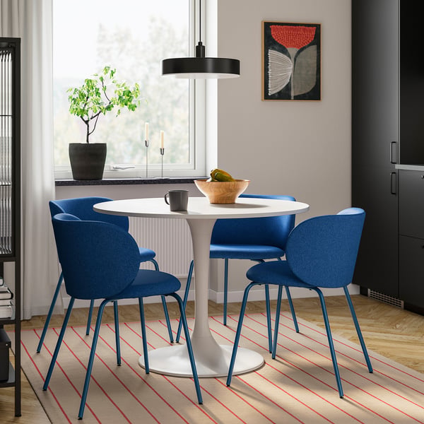 DOCKSTA / KRYLBO Sto i 4 stolice, bela/plava, 103 cm